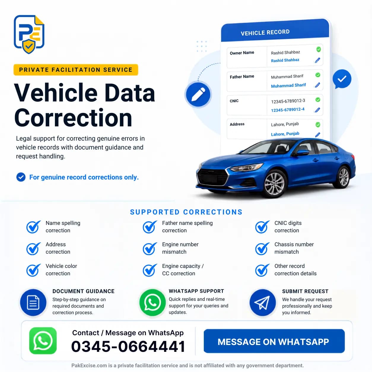 PakExcise private Vehicle data correction facilitation illustration